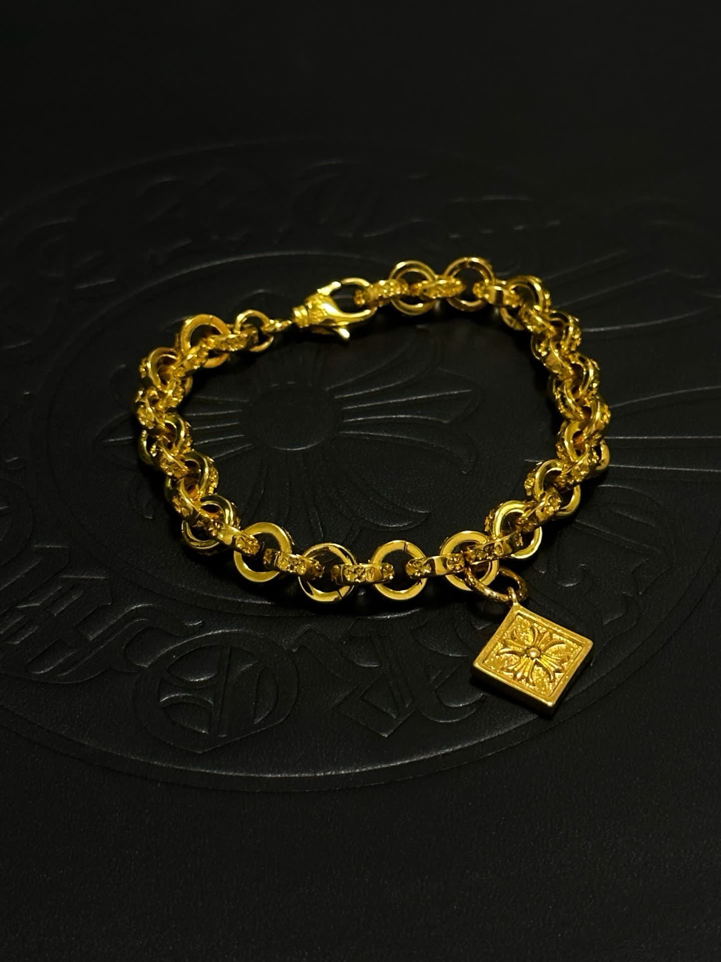 Chrome Hearts Gold-Plated Bracelet with Square Charm